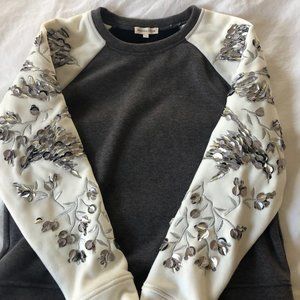 Rebecca Taylor Gray and Cream Embroidered Sweater